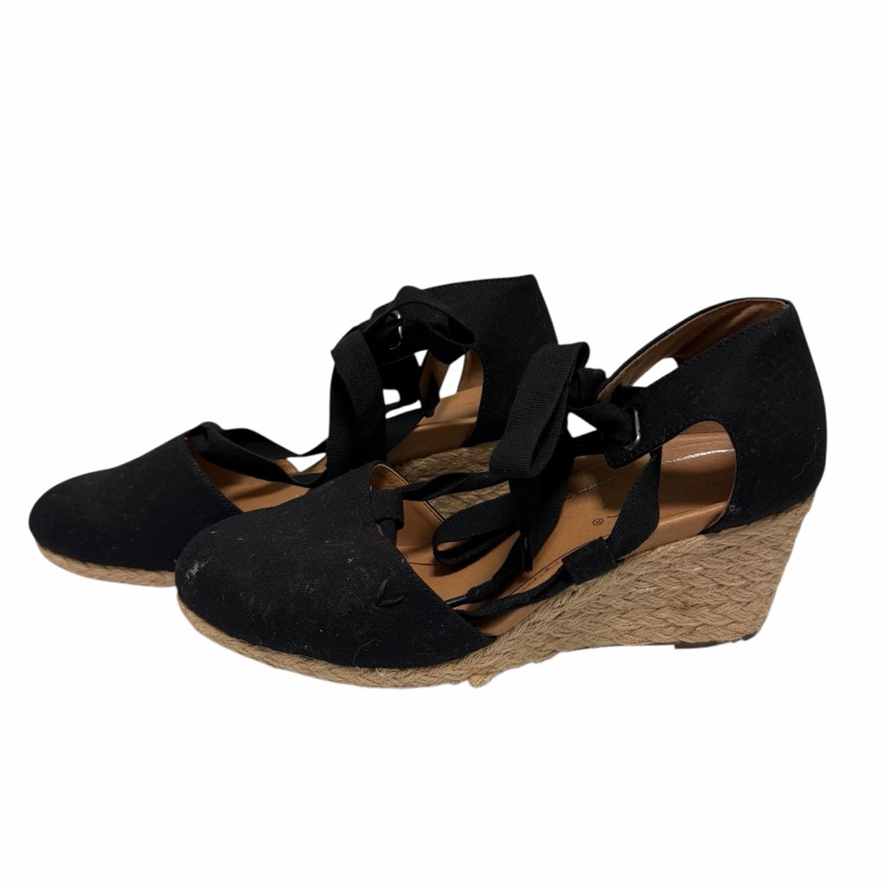 Vionic Solid Black/Tan Canvas Wedges - image 4